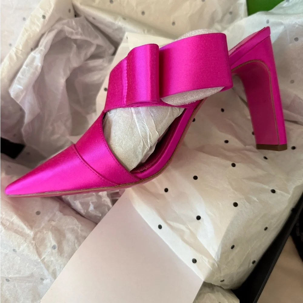 NIB Kate Spade Bianca Vibrant Snapdragon Pink Bow Mules Heels - Picture 3 of 3